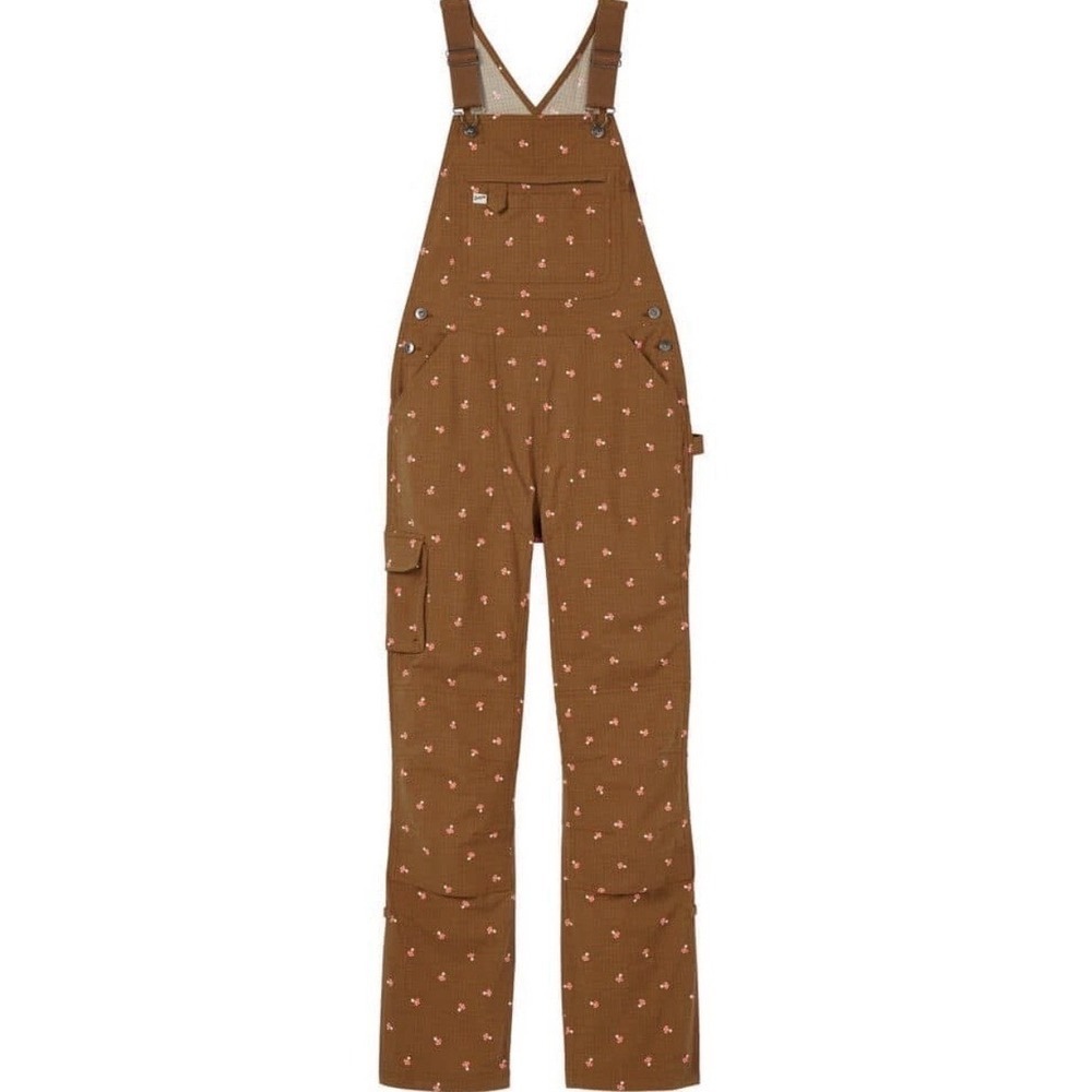 Duluth Trading Co Mushroom Print Heirloom Overalls Sz Small Brown Floral Cargo